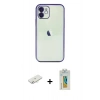 MARSİLYAN™- iPhone 12 Kılıf Vadi Minimal - Siyah Polymer Nano Ekran Koruyucu + Renkli Kamera Lens Koruma Cam - SI