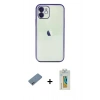 MARSİLYAN™- iPhone 12 Kılıf Vadi Minimal - Siyah Polymer Nano Ekran Koruyucu + Shine Kamera Lens Koruma Cam - SABE