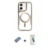 MARSİLYAN™- iPhone 12 Kılıf Yadigar Klasik Özel Seri - Şeffaf Pasifik Cam Ekran Koruyucu + Shine Kamera Lens Koruma Cam - GS