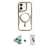 MARSİLYAN™- iPhone 12 Kılıf Yadigar Klasik Özel Seri - Şeffaf Pasifik Cam Ekran Koruyucu + Kırmızı Raze Metal Kamera Lens