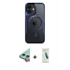 MARSİLYAN™- iPhone 12 Kılıf Yadigar Klasik Özel Seri - Şeffaf Pasifik Cam Ekran Koruyucu + Kırmızı Raze Metal Kamera Lens