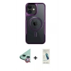 MARSİLYAN™- iPhone 12 Kılıf Yadigar Klasik Özel Seri - Şeffaf Pasifik Cam Ekran Koruyucu + Kırmızı Raze Metal Kamera Lens