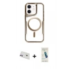 MARSİLYAN™- iPhone 12 Kılıf Yadigar Klasik Özel Seri - Şeffaf Pasifik Cam Ekran Koruyucu + Rainbow Kamera Lens Koruma Cam - MR