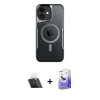 MARSİLYAN™- iPhone 12 Kılıf Yadigar Klasik Özel Seri - Siyah Bilvis 5in1 5D Magic Hayalet Cam Ekran Koruyucu + Kamera Lens Koruma Cam - SF