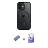 MARSİLYAN™- iPhone 12 Kılıf Yadigar Klasik Özel Seri - Siyah Bilvis 5in1 5D Magic Hayalet Cam Ekran Koruyucu + Metal Kamera Lens Koruma Cam - GD