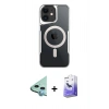 MARSİLYAN™- iPhone 12 Kılıf Yadigar Klasik Özel Seri - Siyah Bilvis 5in1 5D Magic Hayalet Cam Ekran Koruyucu + Mavi Raze Metal Kamera Lens