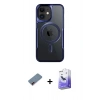 MARSİLYAN™- iPhone 12 Kılıf Yadigar Klasik Özel Seri - Siyah Bilvis 5in1 5D Magic Hayalet Cam Ekran Koruyucu + Kırmızı Metal Kamera Lens Koruma Cam