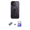 MARSİLYAN™- iPhone 12 Kılıf Yadigar Klasik Özel Seri - Siyah Bilvis 5in1 5D Magic Hayalet Cam Ekran Koruyucu + Kırmızı Metal Kamera Lens Koruma Cam