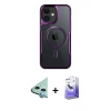 MARSİLYAN™- iPhone 12 Kılıf Yadigar Klasik Özel Seri - Siyah Bilvis 5in1 5D Magic Hayalet Cam Ekran Koruyucu + Mavi Raze Metal Kamera Lens