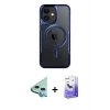 MARSİLYAN™- iPhone 12 Kılıf Yadigar Klasik Özel Seri - Siyah Bilvis 5in1 5D Magic Hayalet Cam Ekran Koruyucu + Mavi Raze Metal Kamera Lens