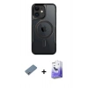MARSİLYAN™- iPhone 12 Kılıf Yadigar Klasik Özel Seri - Siyah Bilvis 5in1 5D Magic Hayalet Cam Ekran Koruyucu + Shine Kamera Lens Koruma Cam - SABE