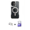 MARSİLYAN™- iPhone 12 Kılıf Yadigar Klasik Özel Seri - Siyah Bilvis 5in1 5D Magic Hayalet Cam Ekran Koruyucu + Rainbow Kamera Lens Koruma Cam - MR