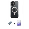 MARSİLYAN™- iPhone 12 Kılıf Yadigar Klasik Özel Seri - Siyah Bilvis 5in1 5D Magic Hayalet Cam Ekran Koruyucu + Shine Kamera Lens Koruma Cam - PE