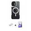 MARSİLYAN™- iPhone 12 Kılıf Yadigar Klasik Özel Seri - Siyah Bilvis 5in1 5D Magic Hayalet Cam Ekran Koruyucu + Renkli Kamera Lens Koruma Cam - PE