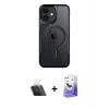 MARSİLYAN™- iPhone 12 Kılıf Yadigar Klasik Özel Seri - Siyah Bilvis 5in1 5D Magic Hayalet Cam Ekran Koruyucu + Kamera Lens Koruma Cam - SF