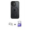 MARSİLYAN™- iPhone 12 Kılıf Yadigar Klasik Özel Seri - Siyah Bilvis 5in1 5D Magic Hayalet Cam Ekran Koruyucu + Rainbow Kamera Lens Koruma Cam - MR