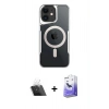 MARSİLYAN™- iPhone 12 Kılıf Yadigar Klasik Özel Seri - Siyah Bilvis 5in1 5D Magic Hayalet Cam Ekran Koruyucu + Kamera Lens Koruma Cam - SF