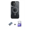 MARSİLYAN™- iPhone 12 Kılıf Yadigar Klasik Özel Seri - Siyah Bilvis 5in1 5D Magic Hayalet Cam Ekran Koruyucu + Kırmızı Metal Kamera Lens Koruma Cam
