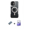 MARSİLYAN™- iPhone 12 Kılıf Yadigar Klasik Özel Seri - Siyah Bilvis 5in1 5D Magic Hayalet Cam Ekran Koruyucu + Metal Kamera Lens Koruma Cam - AKYL