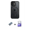 MARSİLYAN™- iPhone 12 Kılıf Yadigar Klasik Özel Seri - Siyah Bilvis 5in1 5D Magic Hayalet Cam Ekran Koruyucu + Shine Kamera Lens Koruma Cam - PE