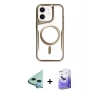MARSİLYAN™- iPhone 12 Kılıf Yadigar Klasik Özel Seri - Siyah Bilvis 5in1 5D Magic Hayalet Cam Ekran Koruyucu + Mavi Raze Metal Kamera Lens