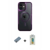 MARSİLYAN™- iPhone 12 Kılıf Yadigar Klasik Özel Seri - Siyah Polymer Nano Ekran Koruyucu + Açık Yeşil Metal Kamera Lens Koruma Cam