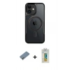 MARSİLYAN™- iPhone 12 Kılıf Yadigar Klasik Özel Seri - Siyah Polymer Nano Ekran Koruyucu + Açık Yeşil Metal Kamera Lens Koruma Cam