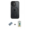 MARSİLYAN™- iPhone 12 Kılıf Yadigar Klasik Özel Seri - Siyah Polymer Nano Ekran Koruyucu + Metal Kamera Lens Koruma Cam - MI