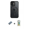 MARSİLYAN™- iPhone 12 Kılıf Yadigar Klasik Özel Seri - Siyah Polymer Nano Ekran Koruyucu + Pembe Shine Kamera Lens Koruma Cam