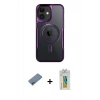 MARSİLYAN™- iPhone 12 Kılıf Yadigar Klasik Özel Seri - Siyah Polymer Nano Ekran Koruyucu + Pembe Shine Kamera Lens Koruma Cam