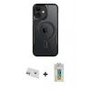 MARSİLYAN™- iPhone 12 Kılıf Yadigar Klasik Özel Seri - Siyah Polymer Nano Ekran Koruyucu + Rainbow Kamera Lens Koruma Cam - MR