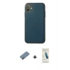 MARSİLYAN™- iPhone 12 Kılıf Yadigar Klasik - Şeffaf Pasifik Cam Ekran Koruyucu + Sierra Blue Shine Kamera Lens Koruma Cam