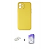 MARSİLYAN™- iPhone 12 Kılıf Yadigar Klasik - Siyah Bilvis 5in1 3D Magic Cam Ekran Koruyucu + Turuncu Renkli Kamera Lens Koruma Cam