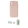 MARSİLYAN™- iPhone 12 Kılıf Yadigar Klasik - Siyah Polymer Nano Ekran Koruyucu + Yeşil Rainbow Kamera Lens Koruma Cam