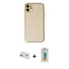 MARSİLYAN™- iPhone 12 Kılıf Yadigar Klasik - Siyah Polymer Nano Ekran Koruyucu + Yeşil Rainbow Kamera Lens Koruma Cam