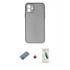 MARSİLYAN™- iPhone 12 Kılıf Yadigar Yansıma Serisi - Şeffaf Pasifik Cam Ekran Koruyucu + Mavi Metal Kamera Lens Koruma Cam
