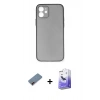 MARSİLYAN™- iPhone 12 Kılıf Yadigar Yansıma Serisi - Siyah Bilvis 5in1 5D Magic Hayalet Cam Ekran Koruyucu + Metal Kamera Lens Koruma Cam - KI