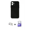 MARSİLYAN™- iPhone 12 Kılıf Yadigar Yansıma Serisi - Siyah Bilvis 5in1 5D Magic Hayalet Cam Ekran Koruyucu + Rainbow Kamera Lens Koruma Cam - MR