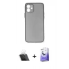 MARSİLYAN™- iPhone 12 Kılıf Yadigar Yansıma Serisi - Siyah Bilvis 5in1 5D Magic Hayalet Cam Ekran Koruyucu + Kamera Lens Koruma Cam - SF