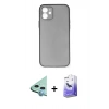 MARSİLYAN™- iPhone 12 Kılıf Yadigar Yansıma Serisi - Siyah Bilvis 5in1 5D Magic Hayalet Cam Ekran Koruyucu + Raze Metal Kamera Lens - MI