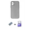 MARSİLYAN™- iPhone 12 Kılıf Yadigar Yansıma Serisi - Siyah Bilvis 5in1 5D Magic Hayalet Cam Ekran Koruyucu + Shine Kamera Lens Koruma Cam - GI