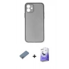 MARSİLYAN™- iPhone 12 Kılıf Yadigar Yansıma Serisi - Siyah Bilvis 5in1 5D Magic Hayalet Cam Ekran Koruyucu + Shine Kamera Lens Koruma Cam - SABE