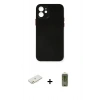 MARSİLYAN™- iPhone 12 Kılıf Yadigar Yansıma Serisi - Siyah Joko Magic 5D Hayalet Cam + Turuncu Renkli Kamera Lens Koruma Cam