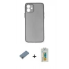 MARSİLYAN™- iPhone 12 Kılıf Yadigar Yansıma Serisi - Siyah Polymer Nano Ekran Koruyucu + Shine Kamera Lens Koruma Cam - GS