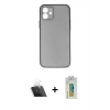 MARSİLYAN™- iPhone 12 Kılıf Yadigar Yansıma Serisi - Siyah Polymer Nano Ekran Koruyucu + Kamera Lens Koruma Cam - SF