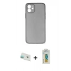 MARSİLYAN™- iPhone 12 Kılıf Yadigar Yansıma Serisi - Siyah Polymer Nano Ekran Koruyucu + Rainbow Kamera Lens Koruma Cam - YL