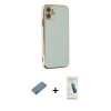 MARSİLYAN™- iPhone 12 Kılıf Yankı Serisi - Şeffaf Pasifik Cam Ekran Koruyucu + Shine Kamera Lens Koruma Cam - GS