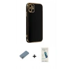 MARSİLYAN™- iPhone 12 Kılıf Yankı Serisi - Şeffaf Pasifik Cam Ekran Koruyucu + Shine Kamera Lens Koruma Cam - GS