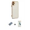 MARSİLYAN™- iPhone 12 Kılıf Yankı Serisi - Şeffaf Pasifik Cam Ekran Koruyucu + Shine Kamera Lens Koruma Cam - GS