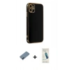 MARSİLYAN™- iPhone 12 Kılıf Yankı Serisi - Şeffaf Pasifik Cam Ekran Koruyucu + Metal Kamera Lens Koruma Cam - MI